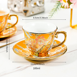 Ceramic Teacup <b>Set</b> With Saucers Floral Pattern Gold Trim Afternoon <b>Tea</b> Wedding Gift Round Handle Coffee <b>Cup</b> <b>Set</b> - Product Image 2