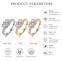 Bague solitaire en moissanite, argent sterling 925, 6,5 mm, 1 carat, pavé sur l'épaule, VVS1, couleur D, 3 couleurs, US 5-9, bijoux pour femmes