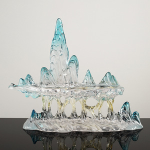 Moderno Adorno de Resina en Forma de Iceberg, Azul Transparente con Degradado Gris, Forma Irregular, Decoración para Sala de Estar - Product Image 1
