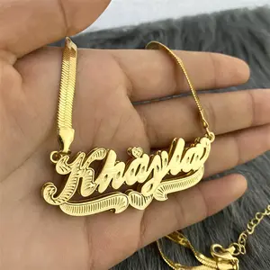 18k Gold Customized Double Name Necklace Hip Hop Letter Necklace Double Plated Names Snake Chain For Women Gothic Jewelry Gifts