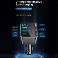 Cargador de Coche Retráctil 7 en 1 con Cable USB Tipo C PD para iPhone y Samsung, Cable de Carga Rápida, Adaptador para Encendedor de Cigarrillos