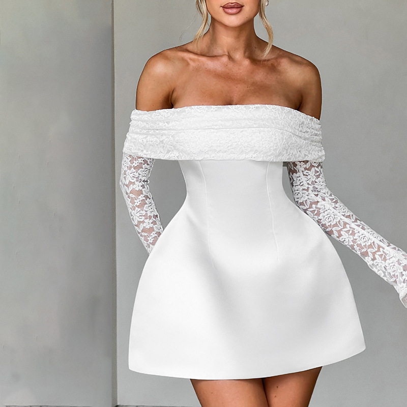 chinese dress ladies Pretty Lace Long Sleeves Short Summer Informal Bridal Dress main image 1