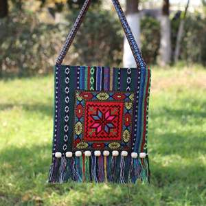 Sac à bandoulière ethnique pour femmes, sacoche brodée à pompon, style bohème <span class=keywords><strong>Hippie</strong></span>, Vintage, nouvelle collection - Product Image 5
