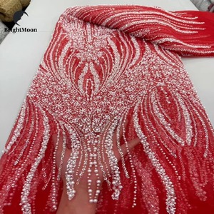 럭셔리 레드 튤 메쉬 자수 레이스 패브릭 스팽글 여아 액세서리를위한 여성용 웨딩 파티를위한 새로운 페르시 네트 레이스 - Product Image 1