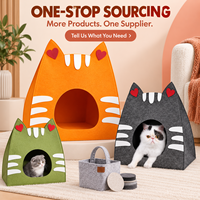Vente en gros : Maisonnette pour chat en feutre avec oreilles de chat en forme de cœur, lit-caverne pour chat d'intérieur, abri fermé pour animaux de compagnie