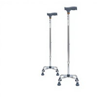 Bâton de marche à quatre pieds en alliage d'aluminium, réglable sur 10 niveaux, avec système de verrouillage par anneau, stable pour personnes âgées et handicapées