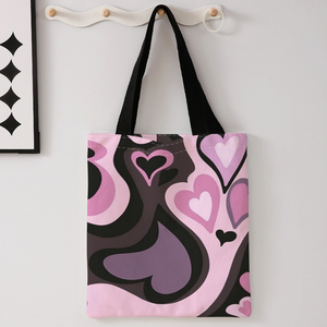 Valentine Gift <strong>Simple</strong> Shoulder Handbag Personalised <strong>Polyester</strong> Cotton Custom Printing Canvas Reusable Tote <strong>Bag</strong> With Heart Pattern - Product Image 6