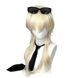 Perruque synthétique longue et droite de marque nationale, blond platine, pour cosplay, en fibre Kanekalon, avec raie naturelle et dentelle transparente - Product Image 1