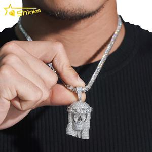 Alta calidad Hip Hop hombres joyería 925 Plata hielo fuera collar VVS diamante Jesús colgante cadena - Product Image 2