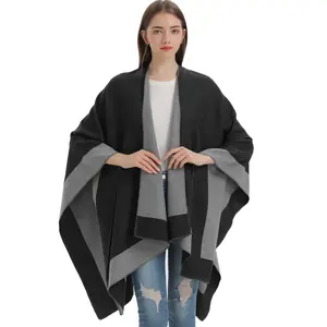 Wholesale latest 2023 winter ponchos cape shawl brand plus size fall winter warm reversible womens open front poncho