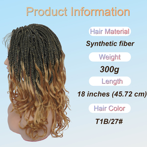 Perruque complète en dentelle transparente réglable de haute qualité, tresses Box Braids, sans colle, avec racine naturelle, pointes ondulées, noir <span class=keywords><strong>blond</strong></span>, 18 pouces, pour femmes - Product Image 2