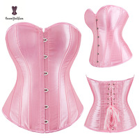 Corset amincissant en satin noir uni, style gothique, avec fermeture avant, baleines en plastique écologiques, grande taille