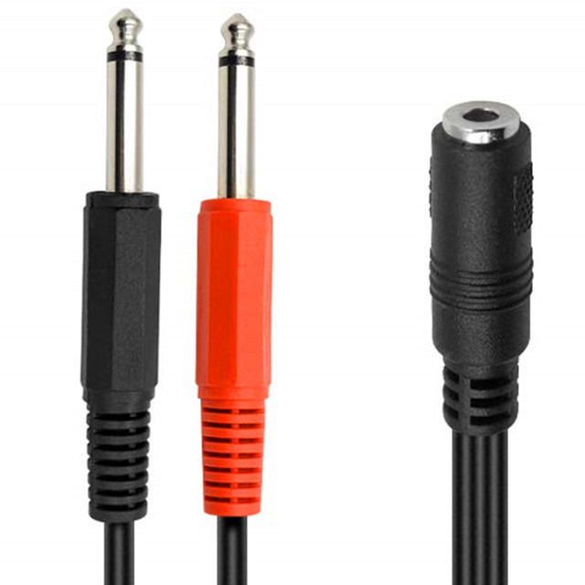 20cm Audio Adapter Cable 3.5mm Female Plug 2x6.35mm TRS Mono Male Jack PVC Jacket 4K 1/4 TSF Female Dual TS 2 Male 6.35mm