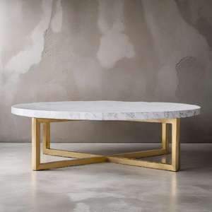 Meubles de salon en gros, table basse ronde moderne en marbre avec base en acier inoxydable - Product Image 1