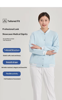 Veste d'uniforme d'infirmière pour femme en tissu polyester Dobby bleu clair personnalisé Dssyon, modèle FTL-39, haut d'automne, fourniture ODM