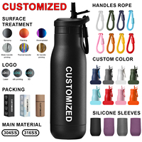 Bouteille d'eau en acier inoxydable FAYREN, anti-fuite, avec couvercle à clapet, paille et base en silicone pour la randonnée et le camping