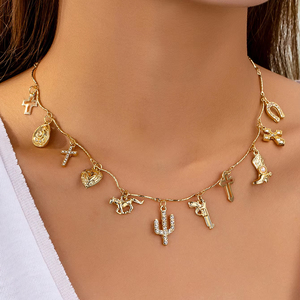 Phụ Nữ Của Phương Tây Cowgirl Khởi Động Pistol Xương Rồng Quyến Rũ Vòng Cổ Thời Trang Mặt Dây Chuyền Vòng Cổ Chữ Thập Trái Tim Thép Không Gỉ Mỹ - Product Image 3