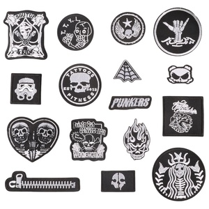 Tùy Chỉnh <span class=keywords><strong>Skull</strong></span> Mặt Huy Hiệu Vá Máy Tính Thêu Thiết Kế Sắt Trên Biker Vá Cho Áo Khoác Phụ Kiện May Mặc - Product Image 1