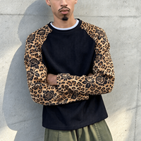 Ouna Manufacturer Custom High Quality Oversized Vintage Leopard Printed Thermals Shirt Raglan Long Sleeve T Shirt