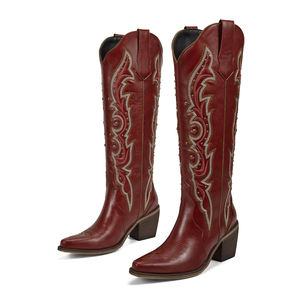 <span class=keywords><strong>Botas</strong></span> Vaqueras Rojas Vintage Personalizadas de Fábrica WETKISS para Mujer, <span class=keywords><strong>Botas</strong></span> de Punta Redonda con Bordado, <span class=keywords><strong>Botas</strong></span> Vaqueras Occidentales de Tacón <span class=keywords><strong>Bajo</strong></span> con Tachuelas - Product Image 3