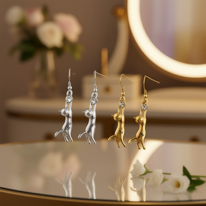 Pendientes colgantes Mk Cat de oro blanco con cristales de imitación para mujer, regalo, joyería de moda, diseño de animal lindo - Product Image 2