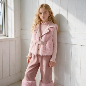 Nuova Collezione 2026 di <span class=keywords><strong>Abbigliamento</strong></span> Alla Moda per Bambine: Set 3 Pezzi con Gilet in Ecopelliccia, Taglie 110-150cm - Product Image 1