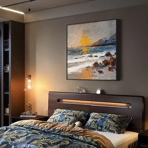 Peinture à l'huile abstraite impressionniste de paysage marin, peinte à la main, encadrée dans un cadre métallique, effet visuel 3D, art mural pour salon - Product Image 3