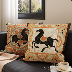 Coussin de canapé style vintage Année du Cheval, oreiller de dossier haut de gamme rétro Dunhuang, housse de coussin amovible et lavable avec - Product Image 2