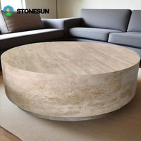 Ensemble de table basse en travertin moderne StoneSun, design durable du milieu du siècle pour les petits espaces, meubles de salon
