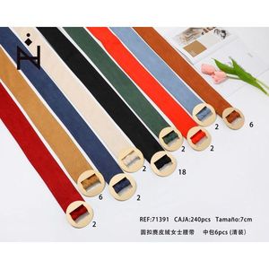 Cinturón de mujer de gamuza con hebilla redonda, 7 cm de ancho, 110 cm de largo, accesorio de moda para arreglarse - Product Image 1