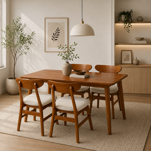 Ensemble de salle à manger scandinave moderne en teck avec fauteuils incurvés confortables (4 places) pour la maison et la restauration - Product Image 1