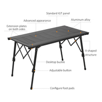 Équipement de camping, table pliante détachable portable en aluminium pour pique-nique, cuisine BBQ IGT, table pliable réglable en hauteur