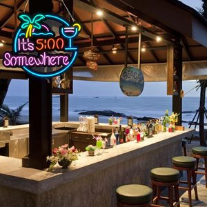 It's 5:00 Some Where & Palm LED Neon Sign Art Wall Lights para Bar Club Dormitorio Windows Glass Hotel Pub Cafe - Product Image 3