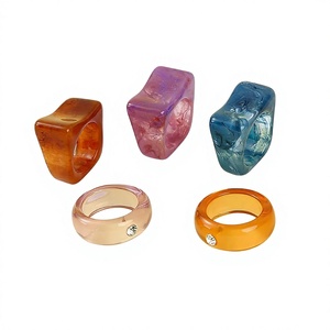 High Quality Geometric <b>Resin</b> <b>Rings</b> In Marbled Trendy Amber Purple Blue Pink Orange Unisex Trendy Cute Fashion Jewelry Wedding - Product Image 1