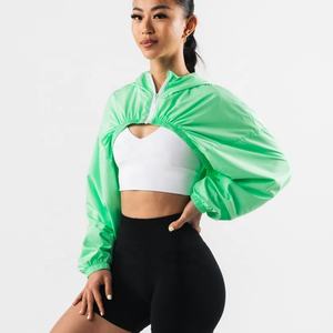 Nuove donne personalizzate che corrono giacca da palestra <span class=keywords><strong>Oversize</strong></span> giacca <span class=keywords><strong>impermeabile</strong></span> in tessuto con cappuccio giacche corte da esterno - Product Image 3