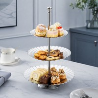 Support à dessert ovale moderne et durable à 3 niveaux en acier inoxydable, plateau de service pour gâteaux, collations, présentation de table de fête, décoration