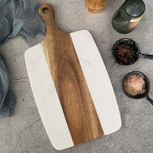 Tabla de cortar de mármol y madera de acacia con asa - Elegante tabla para servir queso/bistec - Product Image 3