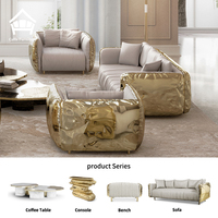 Fauteuil de Salon de Villa de Luxe Italien en Cuir Véritable Givré, Cadre en Métal de Laiton Haut de Gamme, Ensemble de Mobilier Sur Mesure