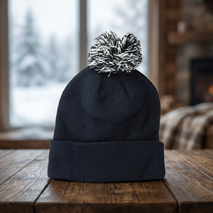 Gorro de Punto Acrílico Negro Unisex con Pompón, Gorro de Invierno Informal para Adultos, Talla 56-58CM - Product Image 3