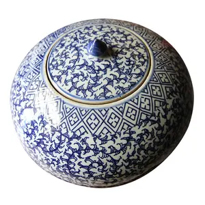 Casa giardino interno <span class=keywords><strong>plastica</strong></span> decorativo a buon mercato vaso rotondo di lusso cinese blu e bianco fioriera smaltata <span class=keywords><strong>vasi</strong></span> per lampade in ceramica - Product Image 1