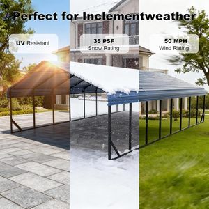Abri de voiture extérieur en acier au carbone 20*40 pour une seule voiture, toit en tuiles d'acier coloré durable, abri de stationnement préfabriqué multi-scènes à monter soi-même - Product Image 4