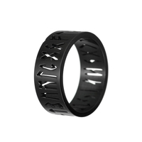 Bague en acier inoxydable 8mm argent or noir évidé Lun Rune Viking lettre bague en acier inoxydable bague bijoux 441