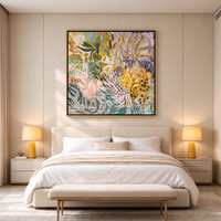 Peinture murale florale abstraite, art floral, peinture acrylique, fleurs colorées, peinture impressionniste de jardin, grande toile texturée à l'huile