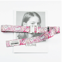 Ceinture en alliage coloré avec imprimés graffiti géométriques, boucle plaquée argent, style streetwear tendance