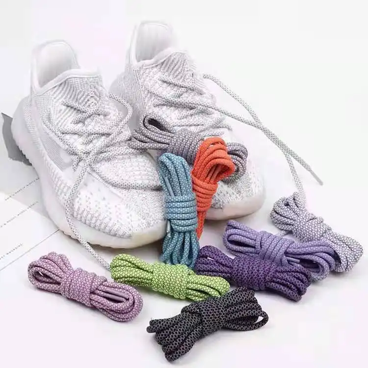 Produsen Grosir Tali Sepatu Menyala Dalam Gelap Ujung Hitam Poliester Tali Sepatu Berkilau Reflektif untuk Yeezy 350