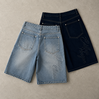 Jorts Cargo de Mezclilla con Tachuelas y Bordados, 200 Pares, Diseño Exclusivo, Personalizables, para Hombre, Corte Holgado y Largo