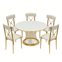 Ensemble de table à manger Magicluv, style moderne et luxueux, en acier inoxydable durable, avec plateau en verre trempé doré, pour hôtel, mariage, salon, banquet