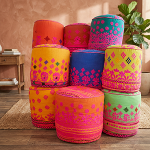 ปลอกหมอนออตโตมันปักด้วยมือแบบดั้งเดิมของอินเดียสำหรับโรงแรมบ้านไร่ห้องนอนโรงเรียนหรืออพาร์ตเมนต์สำหรับใช้ในโรงพยาบาล - Product Image 4