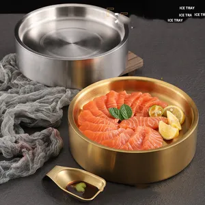 2024 baru Salin-kitchenware mewah 304 Stainless Steel Chill piring es es makanan es nampan untuk buah Sushi Sashimi