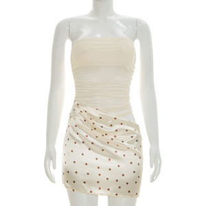 Viviblook C26DS122 Women Summer New Strapless Strapless Polka Dot <b>Print</b> <b>Mini</b> Patchwork Bodycon Party Casual <b>Mini</b> Dress - Product Image 1